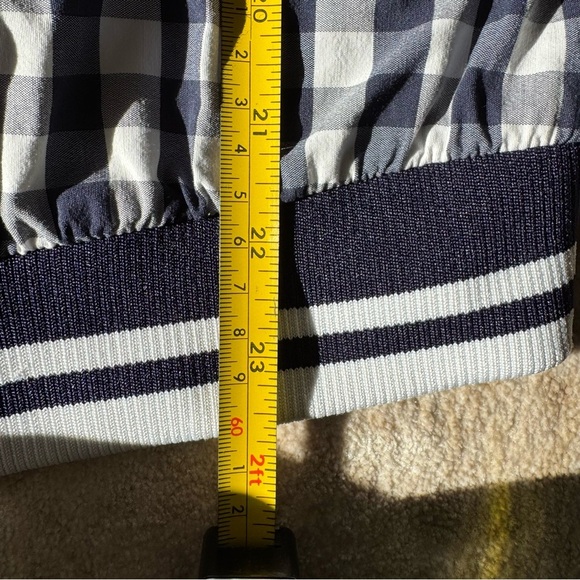 Gingham MERONA BomberJacket Navy & White Zip up Long Sleeve preppy checked Large - Picture 7 of 8